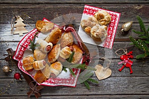 Salt and sweet pies with Christmas decoration