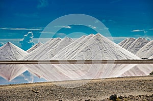 Salt towers in bonaire, mountaine of salt on the island of bonaire antilles, netherlands. Caribbean