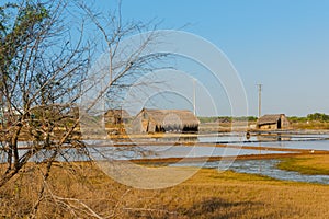 Salt village, early morning at salt field in Ly Nhon, Can gio