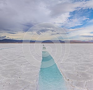 Salt water pool in Salinas Grandes Salt Flat - Jujuy, Argentina