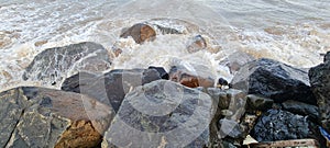 Salt water white foam created by waves