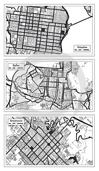 Salta, Resistencia and Posadas Argentina City Map Set in Black and White Color photo