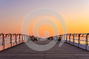 Saltburn pier and a golden sunrise. North Yorkshire.