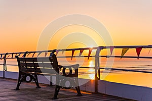 Saltburn pier and a golden sunrise. North Yorkshire.