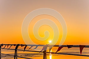 Saltburn pier and a golden sunrise. North Yorkshire.