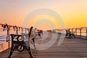 Saltburn pier and a golden sunrise. North Yorkshire.