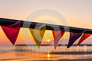 Saltburn pier and a golden sunrise. North Yorkshire.