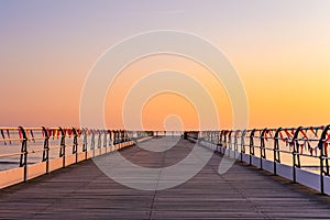 Saltburn pier and a golden sunrise. North Yorkshire.