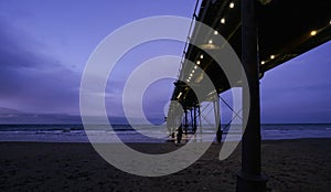 Saltburn pier in winter with dramatic sky in evening, Saltburn is a seaside town located on the northeast coast of the UK,