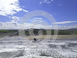 Saltburn-by-the-sea pier beach and waves