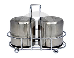 Saltcellar and pepperbox on a white background