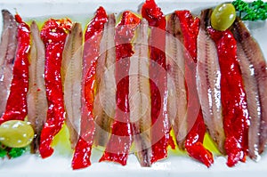 Salted anchovy fillets, typical product of Cantabria, northern Spain photo