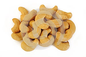 Salted cashew nut on white