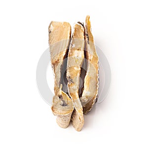 Salted codfish or salt cod isolated on a white background