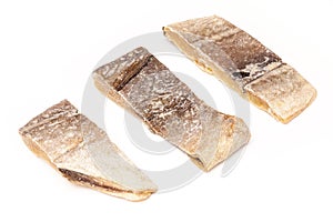 Salted codfish or salt cod isolated on a white background