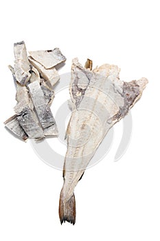 salted codfish on white background