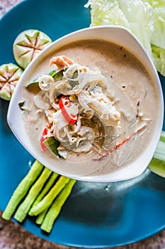 salted crab in Coconut Milk served with Fresh Vegetables,Lon Phu Kem.