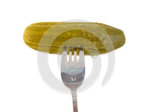 Salted cucumber on fork