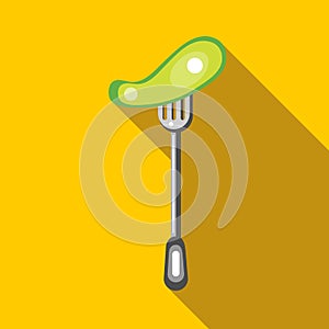 Salted cucumber on a fork icon, flat style