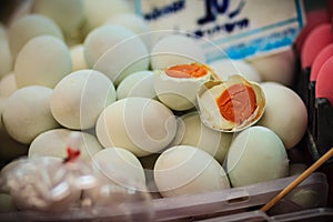 Salted duck eggs for sale in the fresh market. The preservation