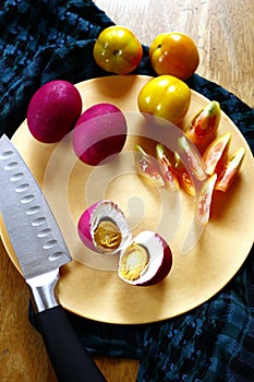 Salted duck eggs and tomatoes