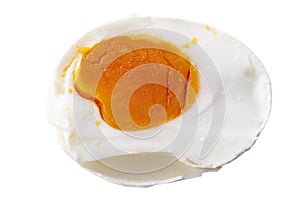 Salted egg cut in half side isolated on background