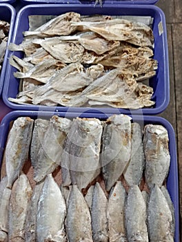 salted fish in a market which is a favorite food in the city of Bandung, West Java, Indonesia