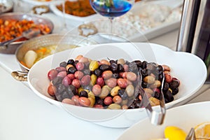 Salted olives in a large bowl