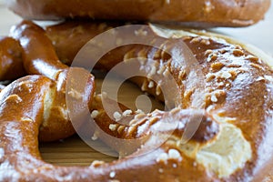 Salted pretzel closeup.