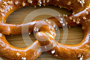 Salted pretzel closeup.