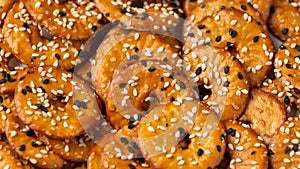 Salted Pretzel thins with black white sesame seeds