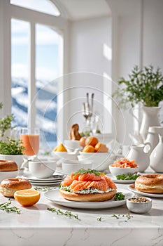 Salted salmon with bagel for breakfast