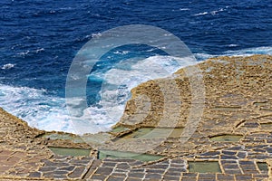 Saltern landscape in Xwieni, Gozo, Malta