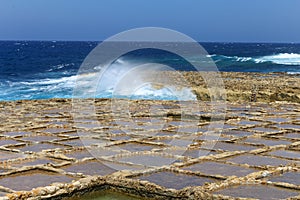 Saltern landscape in Xwieni, Gozo, Malta