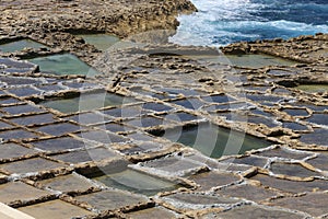 Saltern landscape in Xwieni, Gozo, Malta