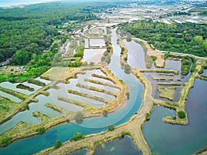 Salterns, areas with hypersaline water for natural salt-works, near Les Sables d\'Olonne, Pays de la Loire, France