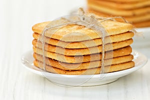 Saltine crackers on a plate