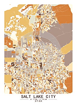 SaltLakeCity Utah USA Creative Color Block city Map Decor Serie photo