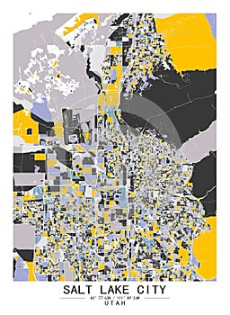 SaltLakeCity Utah USA Creative Color Block city Map Decor Serie photo