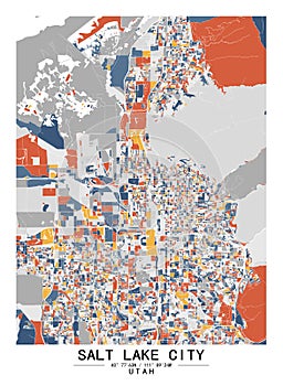 SaltLakeCity Utah USA Creative Color Block city Map Decor Serie photo