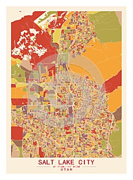 SaltLakeCity Utah USA Creative Color Block city Map Decor Serie photo