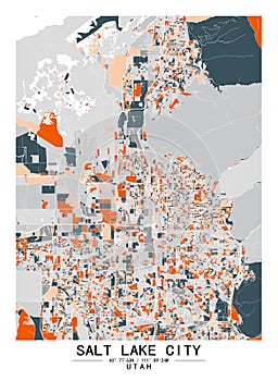 SaltLakeCity Utah USA Creative Color Block city Map Decor Serie photo