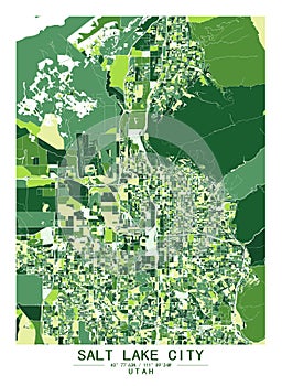 SaltLakeCity Utah USA Creative Color Block city Map Decor Serie photo