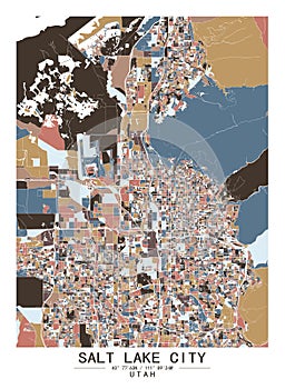 SaltLakeCity Utah USA Creative Color Block city Map Decor Serie photo