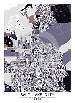 SaltLakeCity Utah USA Creative Color Block city Map Decor Serie photo