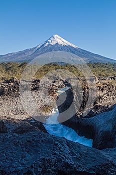 Saltos del Petrohue waterfalls and volcano Osorno photo