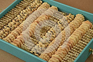 Salty biscuits decorated in a special gift box.