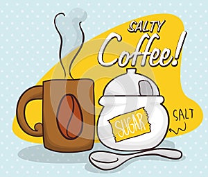 Salty Coffee Scene for April Fools' Pranks, Vector Illustration
