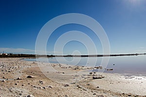 Salty lake landscape in shiny day