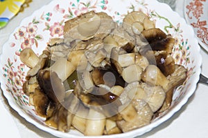 Salty mushrooms in a plate